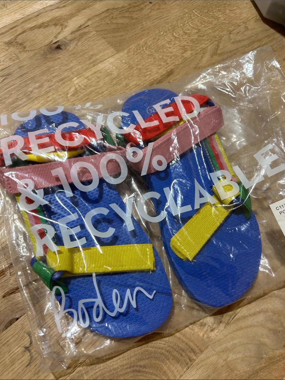 Boden Bright Blue Sandals with Rainbow Straps